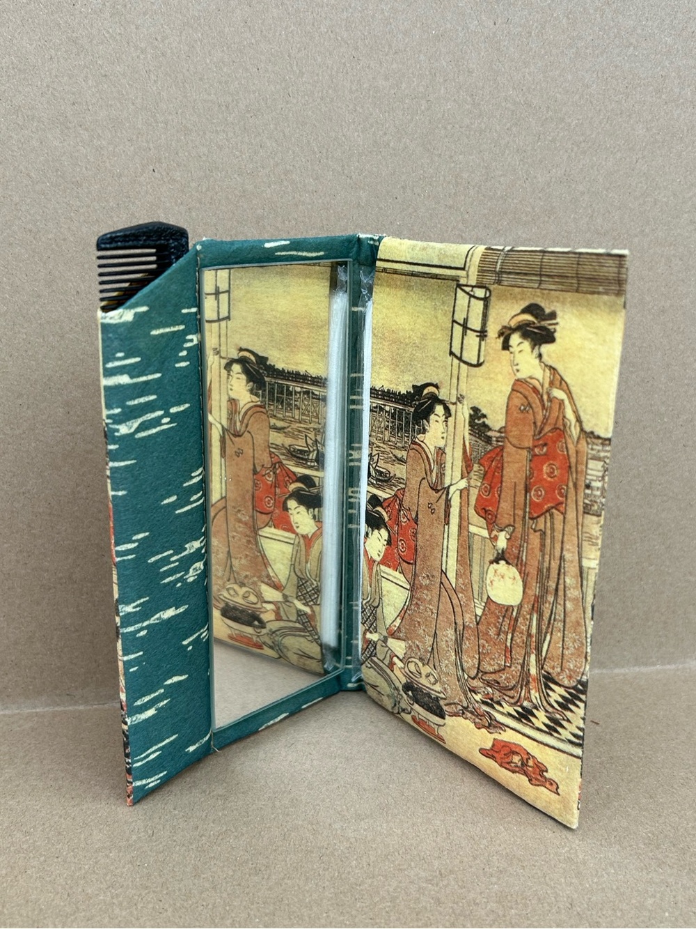 Vintage Zemliya Geisha Pocket Vanity Paper Wallet w/ Mirror Comb Tissues New